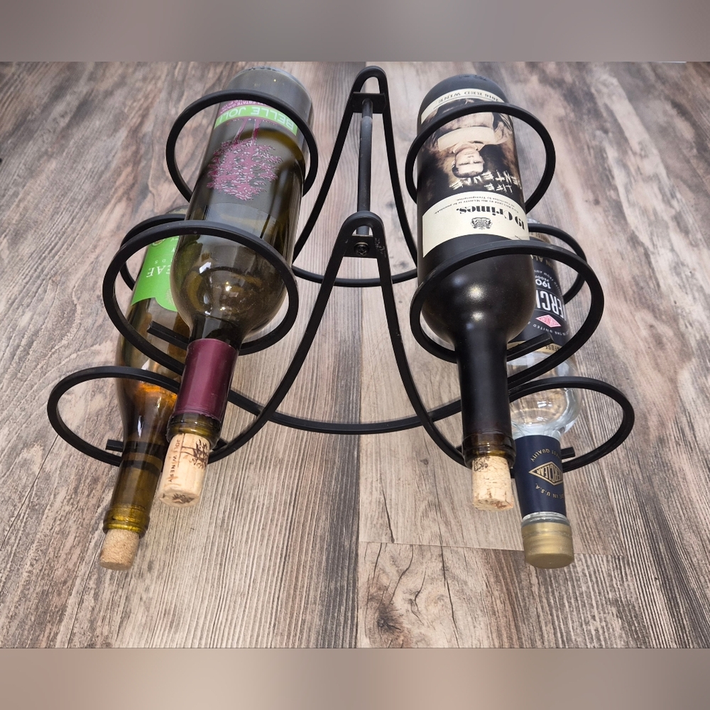 Black Metal Wine Rack Only ( No Bottles) Holds 4 Bottles